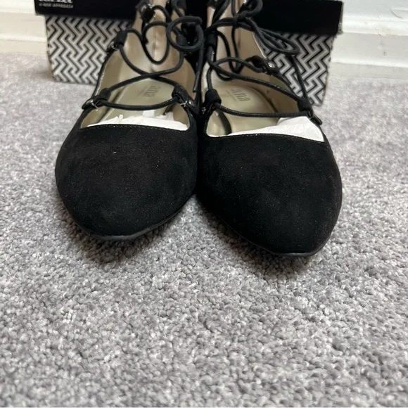 A. N. A. Black suede lace up bow tie pointed Ember Black size 9.5 M comes in box - Picture 2 of 10